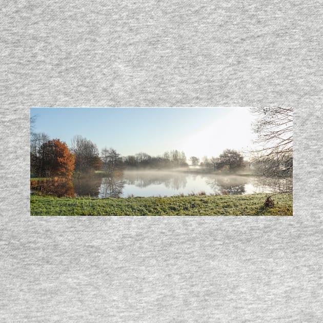 Lake, autumn mood, ground fog, hoarfrost, trees, landscape, Fischerhude, Lower Saxony, Germany by Kruegerfoto